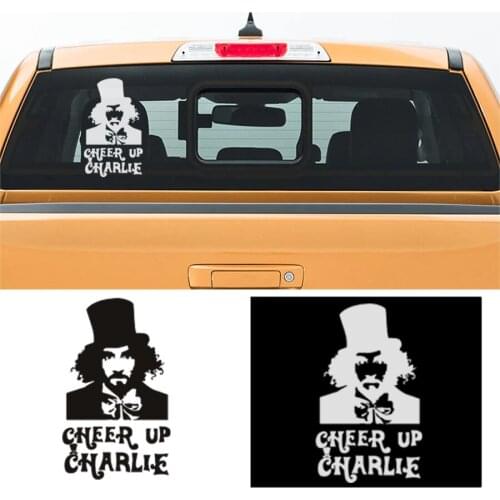 Car decals 1 piece cheer up charlie pickup window graphic vinyl car sticker funny sticker customized