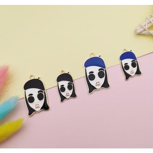 10pcs Enamels Cartoon Sunglasses Girl Charms DIY Handmade Bracelet Necklace Earring Jewelry Accessories Pendant Material