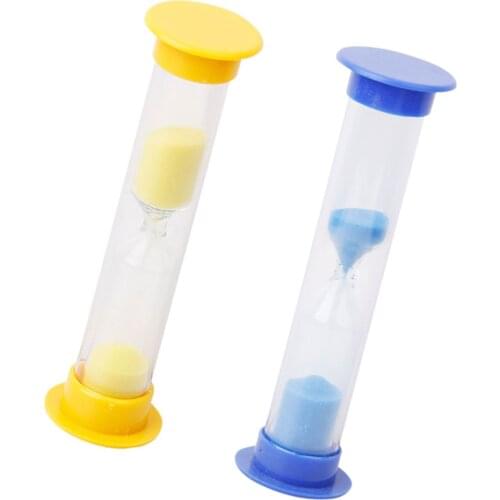 2 Piece Mini Hourglass Sandglass 1 Minute Sand Timer Clock Sand Timer Yellow & Blue Kids Educational Toy