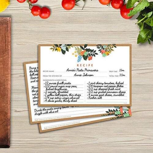 20 Pcs/pack Floral Recipe Cards Double Sided Cards 4x5.6 Inches Cardstock Paper Stationery Vintage Card Stock Scrapbooking