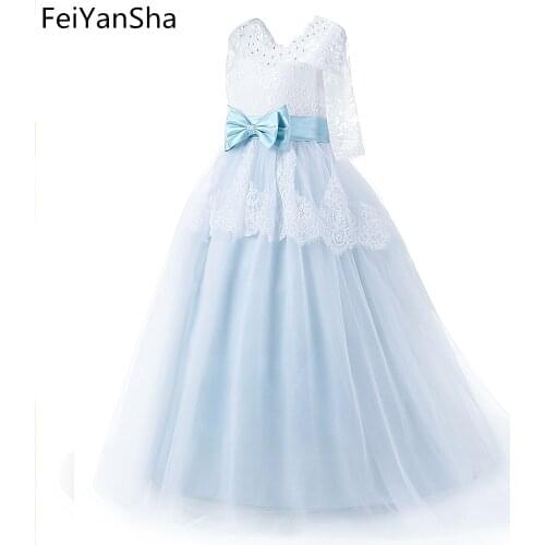 2019 Princess White Lace Pink Flower Girl Dresses Lovely Ball Gown Party Wedding Girls Dresses with Bow Sash