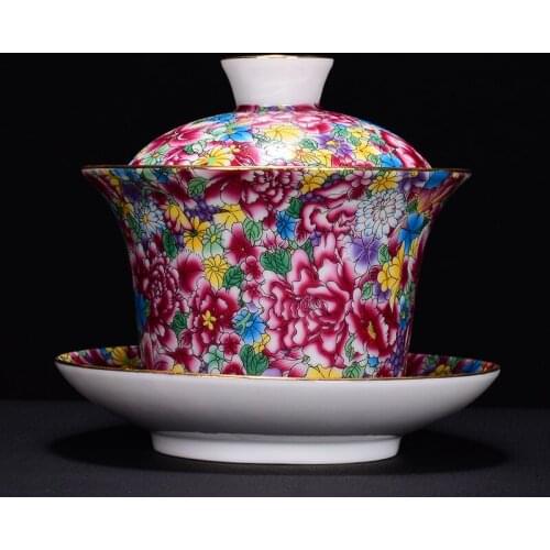 240ml Jingdezhen Exquisite Pastel Tea Tureen Handmade Gaiwan Ceramics Tea Bowl Chinese Tea Set Accessories Household Drinkware