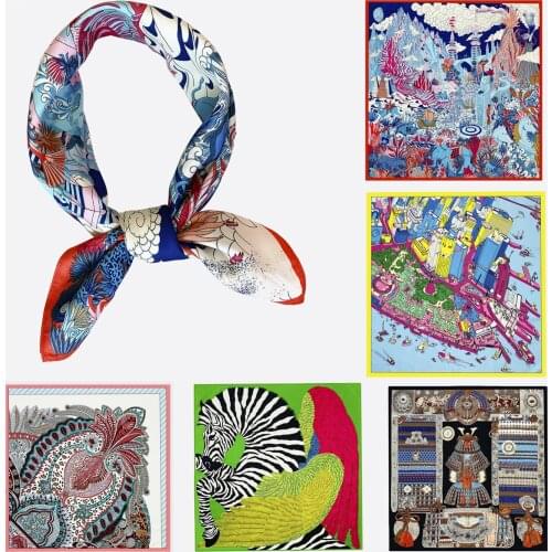 53cm Brand Square Scarves Twill 100% Silk Scarf Women Shawl Luxury Neckerchief Design Hijab Scarf Fashion Bandana For Ladies