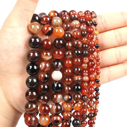 Natural Stone Beads Brown Striped Agate Loose Beads for Jewelry Making Needlework DIY Bracelet Strand 4-12 MM