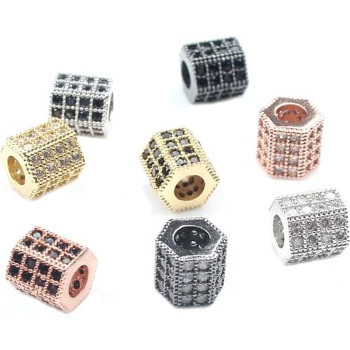 3pcs/Lot Hexagon 4mm Hole Spacer Beads Micro Pave Crystal Cubic Zirconia Beads For Diy Fashion Necklace Bracelet Jewelry Making