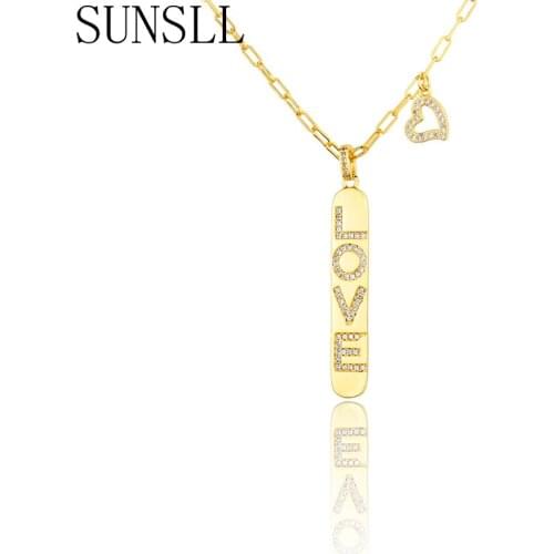 SUNSLL Gold copper pendant necklace love tag Combination heart Necklace for women Sweater chain CZ jewelry part fine gifts