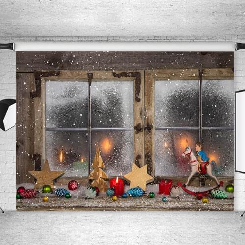 Winter Snow Christmas Backdrop Wooden Board Window Gifts Toy Decor Photography Backdrops Children Backgrounds for Photo Studio