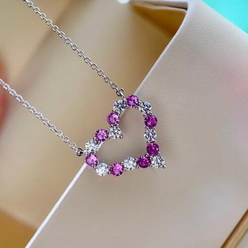 Hot Brand Pure 925 Sterling Silver Jewelry For Women Beach heart Necklace love Pendants pink white diamond Summer Neckalce