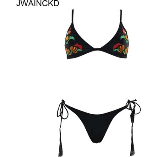 JWAINCKD Bikini Push Up 2019 Mujer Embroidery Bikinis Set Swimwear Women Swimsuit Halter Maillot Biquini Strappy Suit Beach Wear