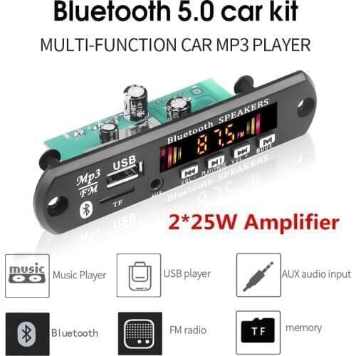 KEBIDU 2*25W Amplifier Bluetooth5.0 MP3 WMA Decoder Board Audio Module USB FM TF Radio Car USB MP3 Player With Recording