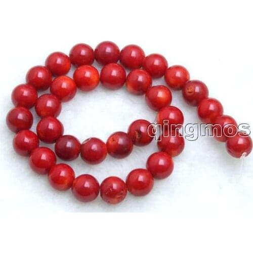 Qingmos Round 10-11mm Red Natural Coral Beads for Jewelry Making DIY Necklace Bracelet for Women Accessories Loose Strand 15"