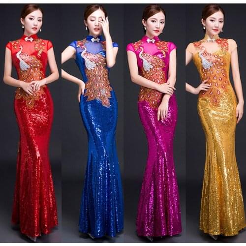 Fashion Chinese Women Evening Dress Bride Oriental Wedding Gowns Qipao Cheongsam Dress Chinese Traditional Clothing Qi Pao