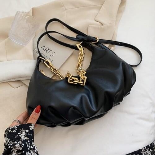 Fashion Shoulder Bags with Short Chain Belt for Women Soft Leather Crossbody Handbags and Purses Retro Solid Color Elegant