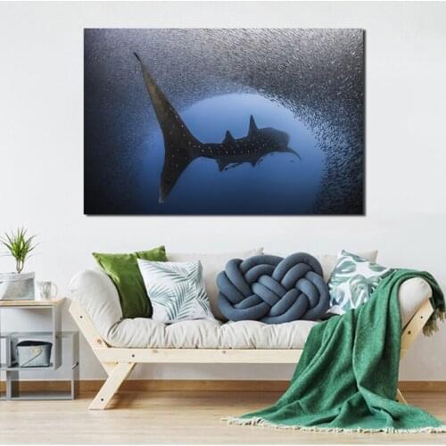 Sea Animal Whale Small Fish Wallpaper Canvas Painting Print Living Room Home Decor Modern Wall Art Oil Painting Poster Pictures