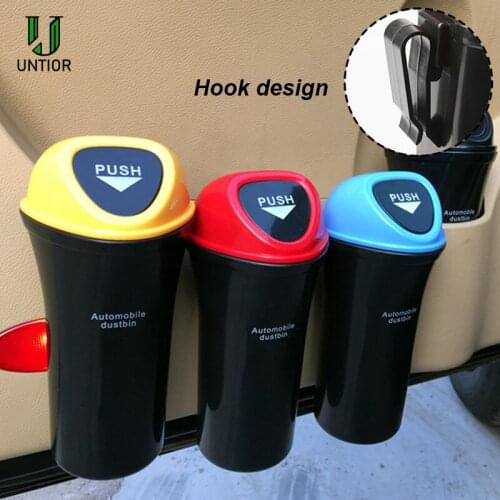 UNTIOR Plastic Car Trash Can with Clip Garbage Storage Box Waste Bin Rubbish Bucket Holder Mini Paper Dustbin Car Trash Bin
