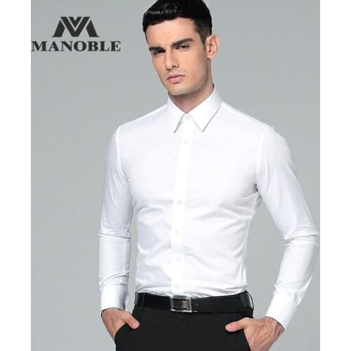Mens Dress Shirt 2019 Brands New Fashion Regular Fit Cufflink Shirts Business Long Sleeve Business Buckle collar Solid Color