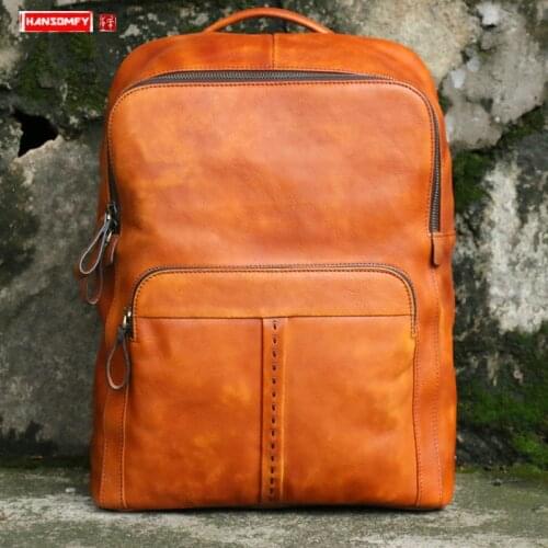 2021 New Genuine Leather Men Backpack 15.6 Inch Laptop Shoulder Bag Travel Backpacks Cowhide Schoolbag Large Capacity Male Soft