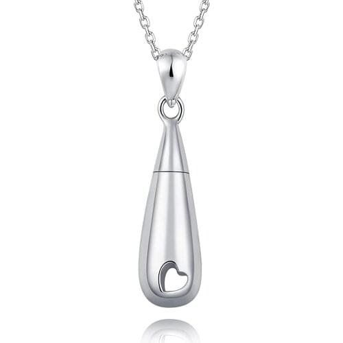 Stainless Steel Women Tear Drop Ashes Urn Cremation Pendant Neckalce Perfume Keepsake Jewelry Can Open 50cm