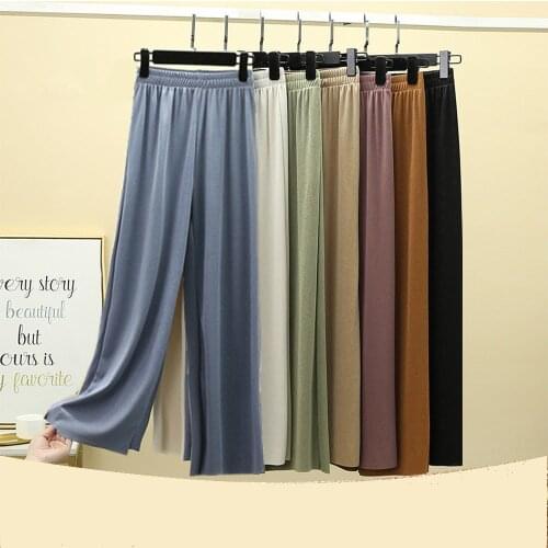 2021 Spring And Summer New Ice Silk Knitted Pants Draped Wide-leg Pants Womens High-waist Loose Casual Pants Mopping Trousers