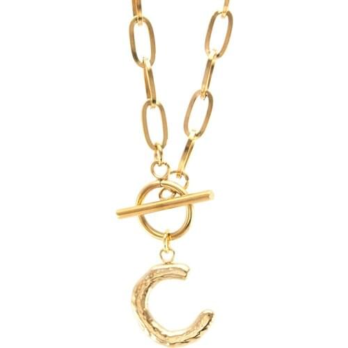 Women TRENDY New Jewelry Capital Letter C Toggle Necklace Stainless Steel cable Choker collares de moda Boho joli Collier gift