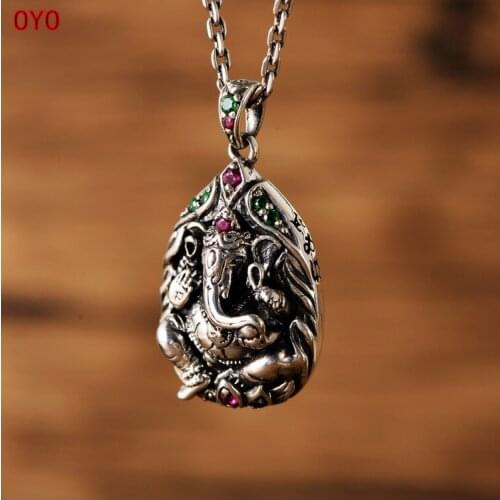 Real national standard s925 sterling silver pendant, retro ethnic style, Thai auspicious Buddha statue, Thai anemone and elephan