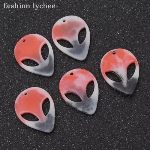 Fashion lychee 5pcs Colorful Resin Cute Alien Head Pendant For Necklace Bracelet Women Jewelry DIY Making Charms