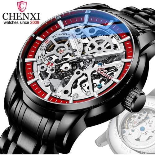 CHENXI 8842 Luxury Mens Full Steel Auto Mechanical Skeleton Tourbillon Watch Fashion Trend Business Sports Wristwatches Male