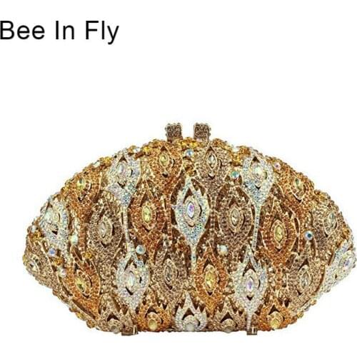 Bee In Fly Luxury Crystal Evening Bags Sector Shape Women Pochette Bag Wedding Bride Purse Crystal Bags