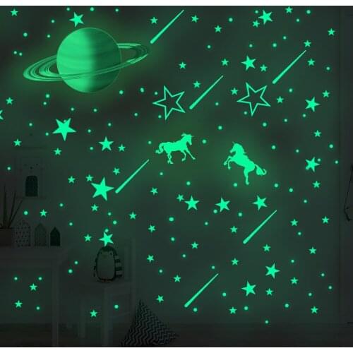 Hand-painted Saturn Luminous Star Pegasus Wall Sticker Childrens Room Decoration Fluorescent Planet Star Wall Decal