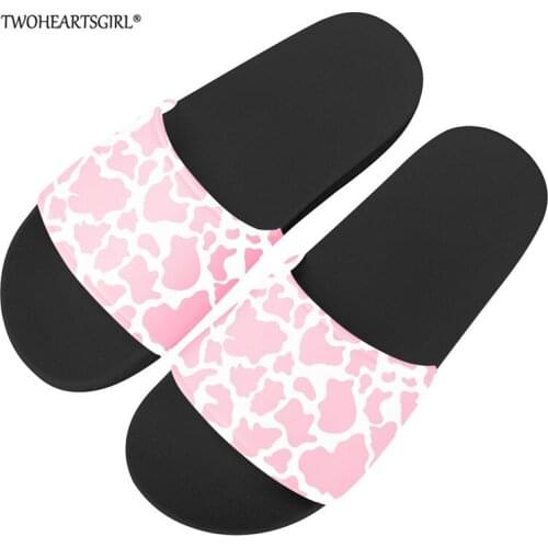 Summer Women Floor Flat Shoes Lovely Indoor Flip Flops Cow Print Female Non-Slip Bathroom Home Slippers Female Beach Shoe Pink