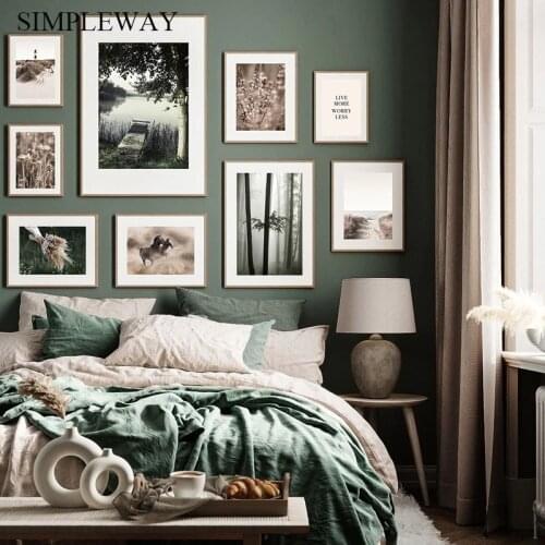 Scandinavian Nature Landscape Canvas Poster Autumn Grass Lake Forest Nordic Art Print Wall Painting Picture Home Room Decoration