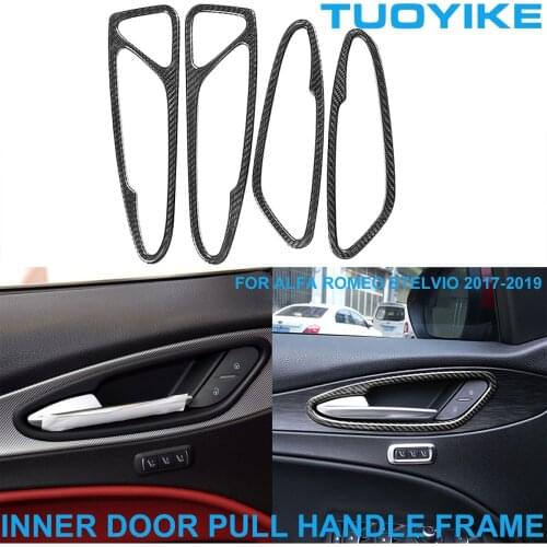 LHD RHD Car Styling Real Dry Carbon Fiber Inner Door Pull Handle Frame Trim Panel Sticker For Alfa Romeo Stelvio 2017-2019