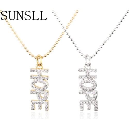 SUNSLL Fashion gold necklace white cubic zircon hope pendant necklace for women party simple fine jewelry chain gifts