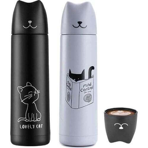 Cat Thermos for tea Stainless Steel 500Ml Water Insulated Bottle Vacuum Flask Hot Water Thermal Cooler Travel Coffee Mug Cup