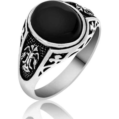 Tevuli 925 Sterling Silver Black Double-Headed Eagle Men 'S Ring