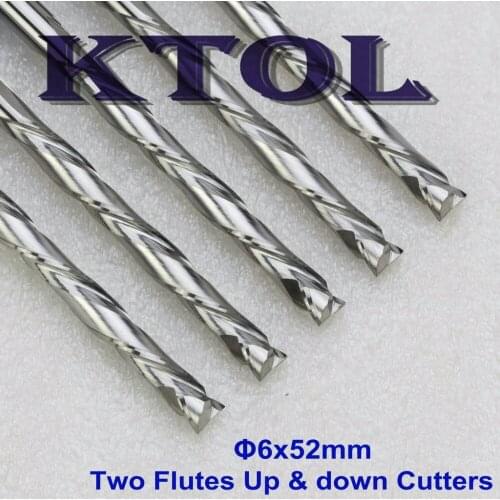 Up Down Cut 2 Flute Tungsten Carbide Milling Cutter CNC Spiral Router Bits 3pcs/set Wood Carving Cutting Tools End mill 6x52mm