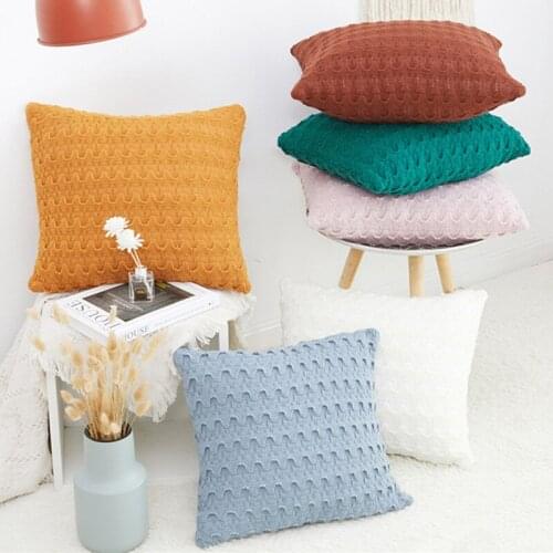 Crochet Knitted Cushion Cover Decorative White Yellow Pink Blue Green Pillow Cover Home Sofa Bed Living Room 45x45cm