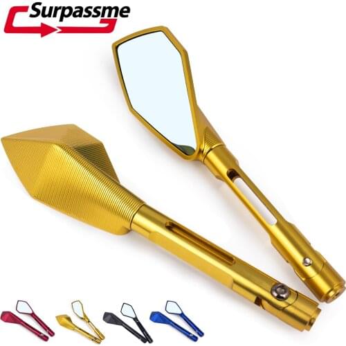 100% CNC Aluminum Motorcycle Rearview Side Mirror Long Handle Blue Lens Motocross Scooter Dirt Bike Rear View Mirror Accessories