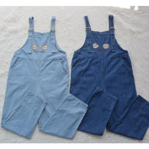 Cookie Embroidery Big Pockets Womens Jeans Jumpsuits Rompers Casual Pants Trousers Playsuits 2 Colors