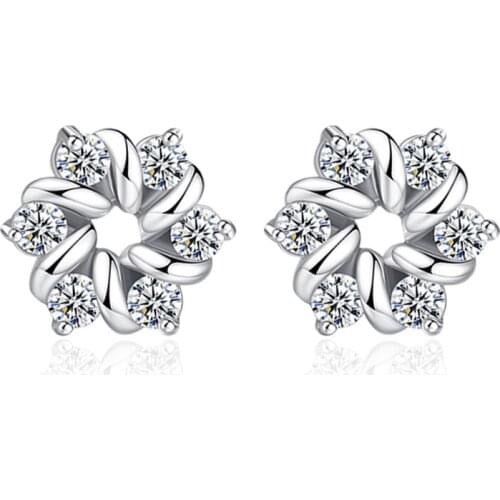 Silver Earring Fashion Jewelry Peach Blossom Flower Shiny Crystal 925 Sterling Silver Stud Earrings for Women Wholesale Gift