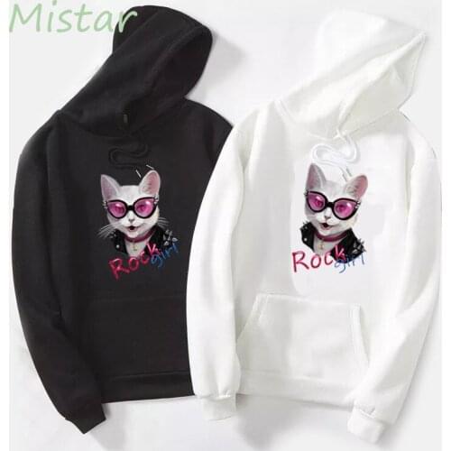 Rock Girl Hoodies Women Printed Fashion Cats Oversized Hoodie Harajuku Tops Sweatshirts Unisex Casual Long Sleeve Clothes Women