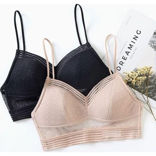 1Pcs Dots Mesh Backless Womens Top Female Bras Sexy 3Colors S/M/L/XL Bra Nylon Low Back Women Underwear Lingerie