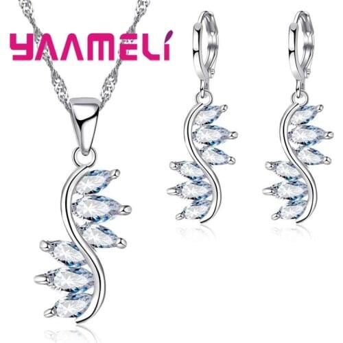 Hot Sales 925 Sterling Silver CZ Crystal Jewelry Sets Trendy Engagement Wedding Necklace Earrings for Women Jewelry Set