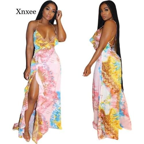 2021 Floral Backless Bodycon Summer Women Sexy Fashion Lace Up Split Dress Vintage Omighty Soft Girl Casual Vestdio Beach Robe