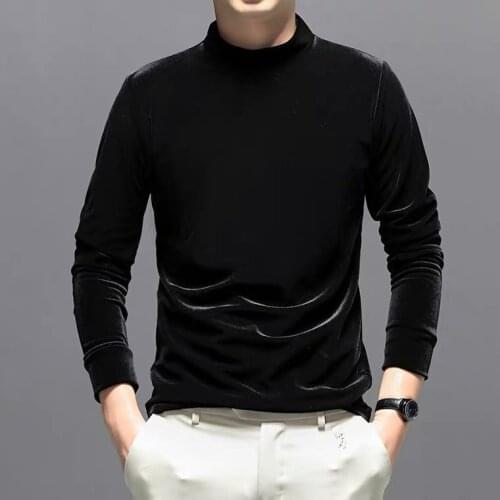 2020 Winter Fashion Men slim half turtleneck velour blouse,M-7XL plus size Spring & Autunm basic velvet shirts black brown