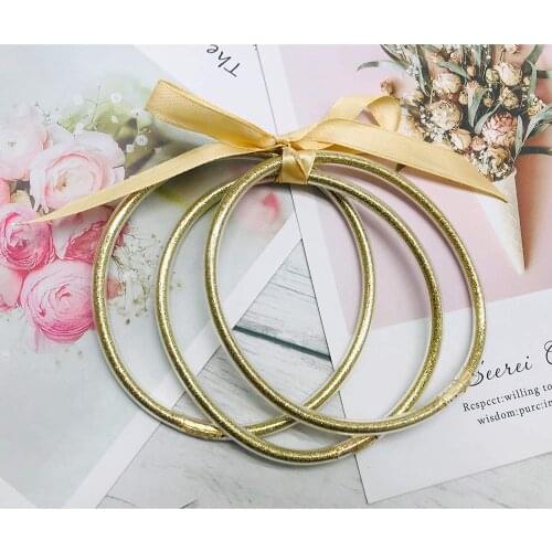 5Pcs Champagne Color Glitter Jelly Bangle Bracelet Plastic with Shinging Powder Lining Fashion Jewelry Lightweight Bracelet