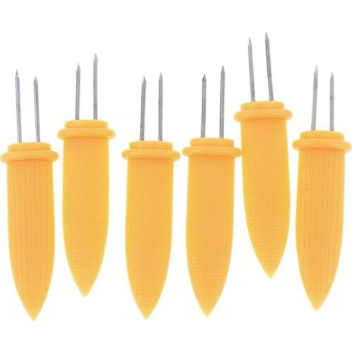 6pcs Corn Forks Heat-resistant Small Stainless Steel Corn Holders Food Forks BBQ Tool For Picnic Camping Barbecue 8.7*1.7cm