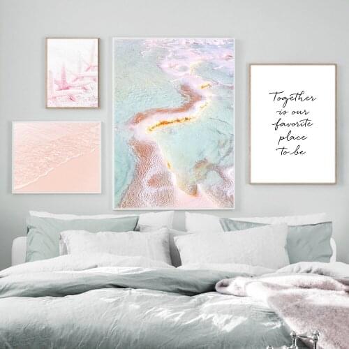 Abstract Beach Scenery Posters Prints Scandinavian Pink Ocean Flower Canvas Painting Wall Art Picture Modern Home Decoration