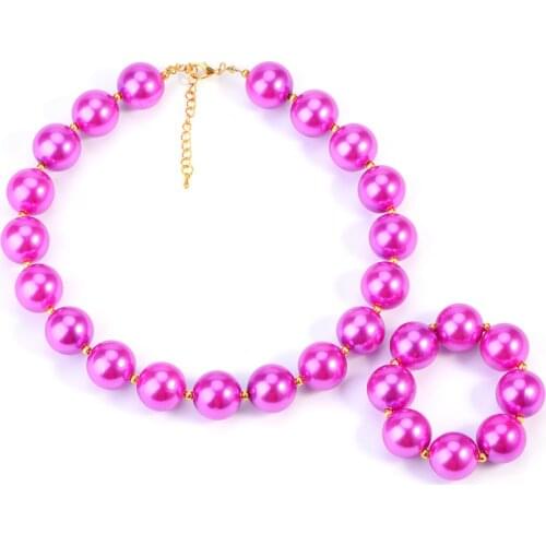 Fancy Nancy Chunky Bubblegum Necklace and Bracelet Set for Girl Birthday Gift, Fancy Plain Pink Beaded Necklace Party Favors