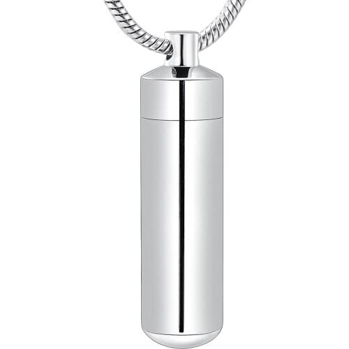 Stainless Steel Cylinder Pendant with Glass Tube Inside Secret Stash Cylinder Keepsake Jewelry Hold Pet&Human Ashes